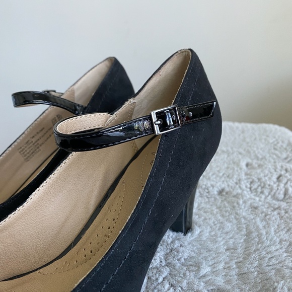 Dexflex Comfort Open Toe Black Tan High Heels - Picture 6 of 14